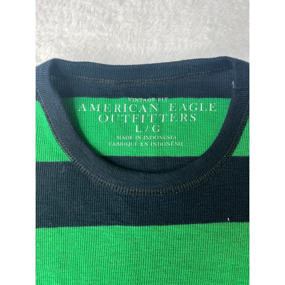American Eagle Green Striped Waffle Thermal Long Sleeve Sz L Collegiate Preppy - Picture 3 of 8
